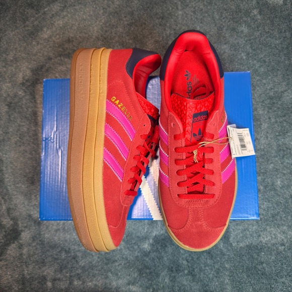 adidas Originals Shoes - Adidas Gazelle Bold W Red Pink Gum Platform Sneakers Women's Size 7 Brand New